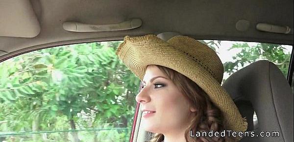  Busty stranded teen cowgirl banged in a trunk
